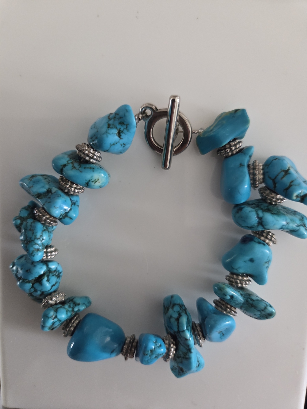 Boho Tested Sterling Silver & Chunky Turquoise Nugget Bracelet - Pyrite Inclusio